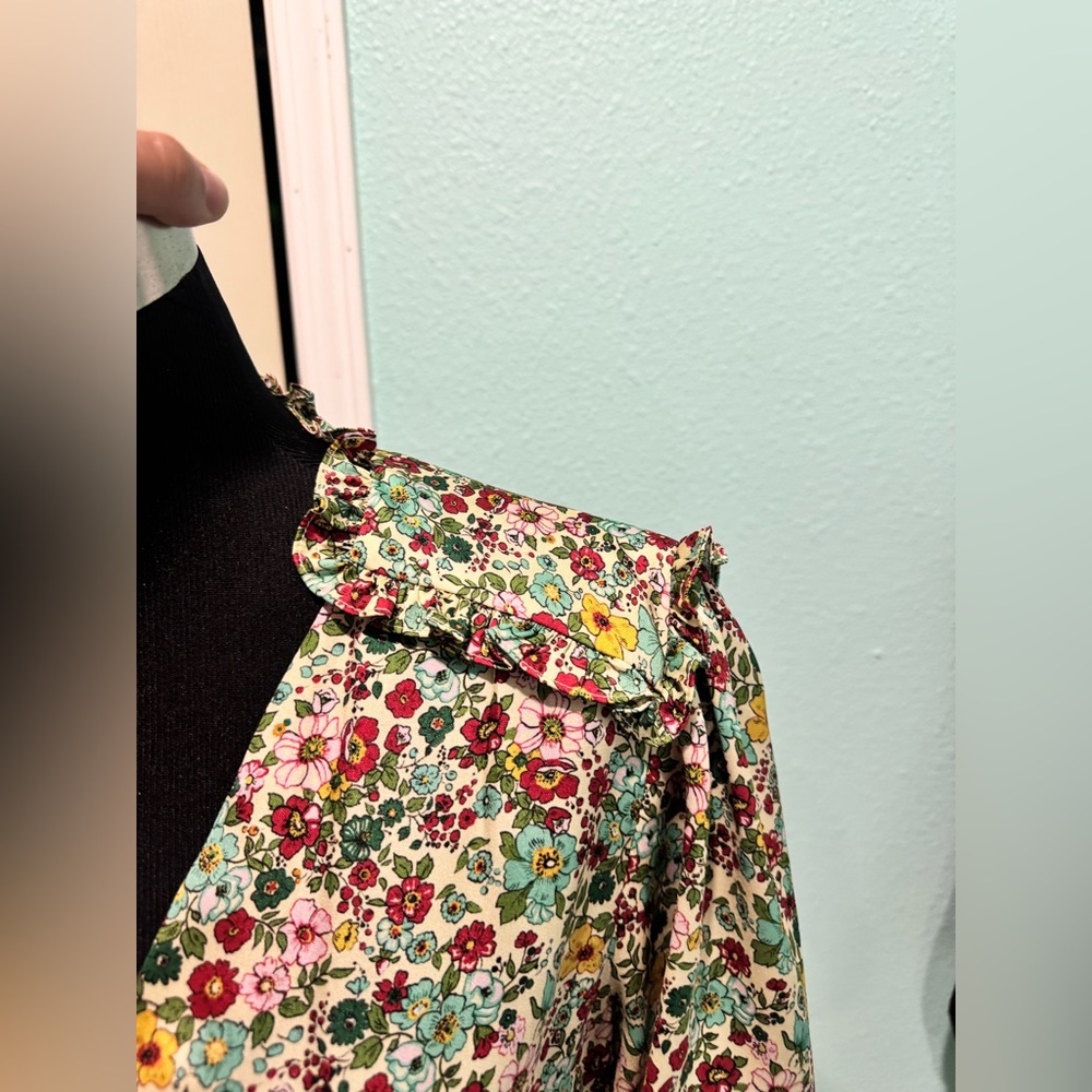 Sandro Floral Mini Dress in Green, Red, Yellow - Picture 4 of 10